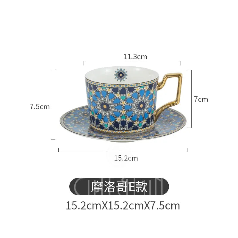 Luxury Coffee Cup and Saucer Set for Cappuccino, Latte, Espresso, Moroccan Style, Ceramic Tea Cup, Kitchen Tool, House Warming.
