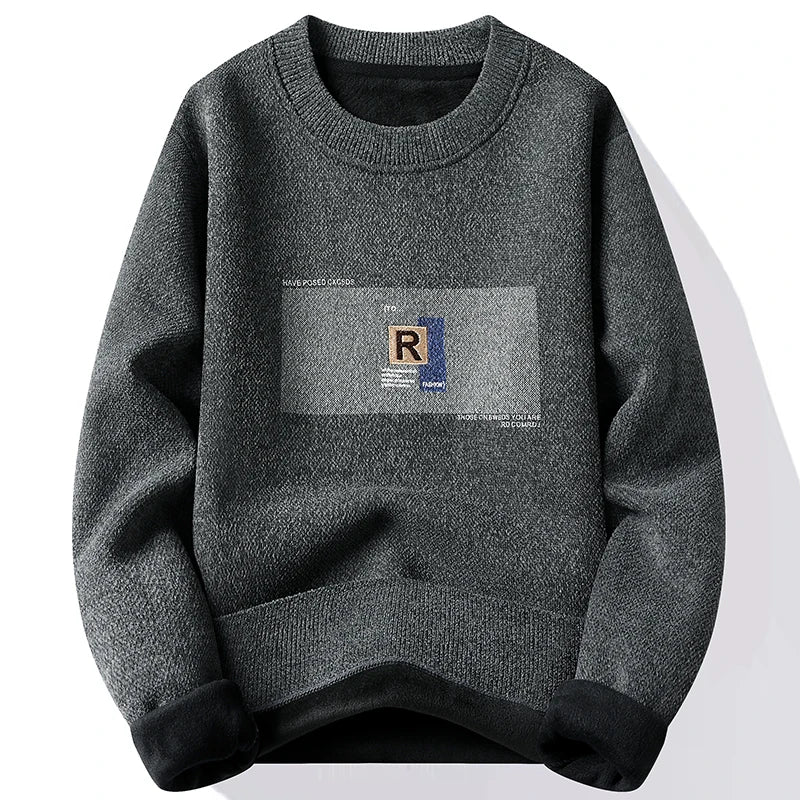 Men's Fleece Lined Pullovers Fashion Sweaters Autumn Winter Jumpers Fashion New Jersey Men's Clothes.