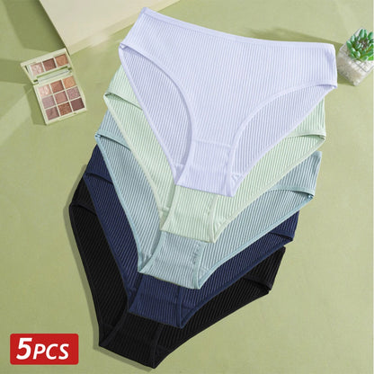 5PCS Women's Cotton Panties Sexy Low Waist Briefs Striped Underpants Female Comfortable Stretch Lingerie Ladies Soft Underwear