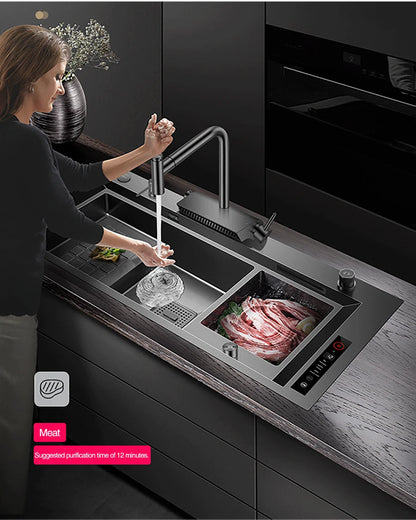 ASRAS Nanometer Smart Purifying Kitchen Sink Large Size Handmade Step Sink Smart Purifying Kitchen Island Sinks