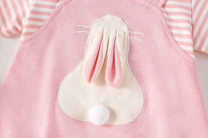 2024 Sommer Baby Mädchen Kleidung niedlichen Hasen falsch zweiteiligen Bodysuit Kleinkind Streifen Patchwork einteilige Kleidung