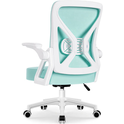 AUTHMIC Ergonomischer Netz-Bürostuhl mit Lordosenstütze, hochklappbaren Armlehnen, verstellbarer und höhenverstellbar für den Schreibtisch zu Hause – Blaugrün