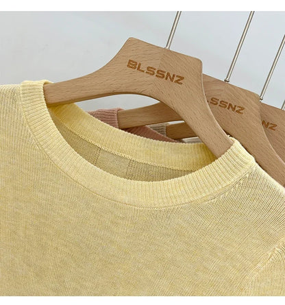 Spring  Basic O-Neck Slim T-Shirt Women Solid Multi Color All-Match Trend Casual Top Screw Knit Long Sleeve Elastic Office Lady