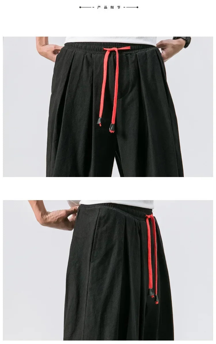 New Trendy Men Harem Pants Loose Oversized Style Cotton and Linen High Quality Jogger Sweatpants Casual Male Trousers