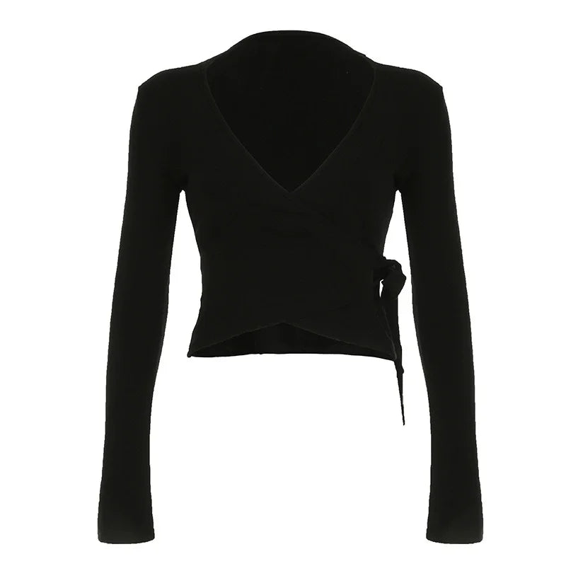 Apprabant Casual Fashion Drawstring High Waist Trousers Set Lace Up Flared Sleeve V Neck Twist Tops Plush Loose Pants Suit