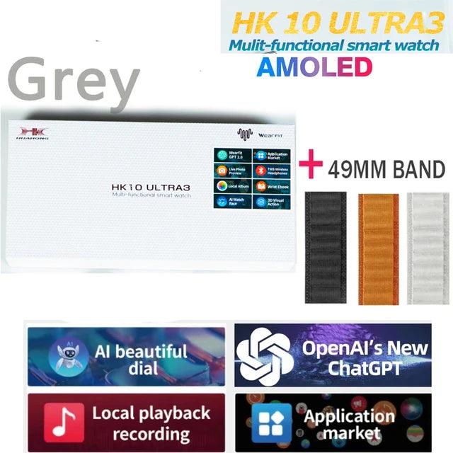 2025 New 49mm HK10 ULTRA 3 Smartwatch HD AMOLED 4G ROM Bluetooth Call Network Chat Robot Clock NFC Compass Smart Watch Men Women