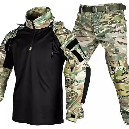Outdoor Uniform Tactical Suits Wear Resistant T-Shirt Hood Pants Men Clothes Combat Shirts Airsoft Paintball Hunting Clothing.