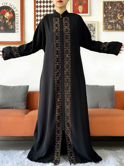 2024 Muslim Ramadan Tranditional Turtleneck Long Sleeve Dress Women Cardigan Open Abaya Dubai Caftan Islamic Kimono Clothes.