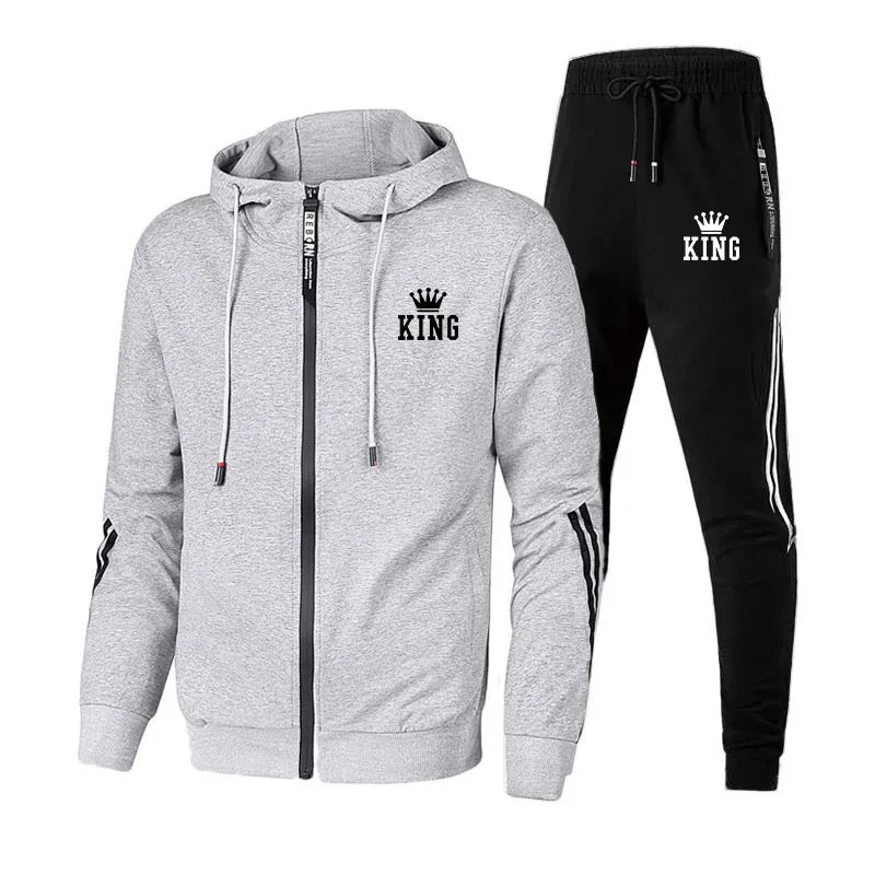 High Quality Men's Tracksuit Zipper Hooded Sweatshirt+Slim Sweatpants Set Casual Jacket Coat Jogging Clothing Fashion Print Suit.