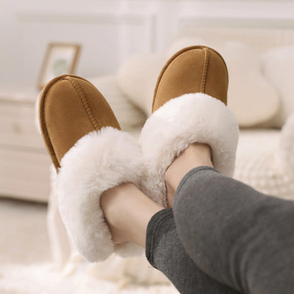 Evshine Winter Warm Memory Foam Slippers For Women Indoor Plush Home Shoes Fluffy Faux Fur Slippers Cozy Suede Furry Flat Slides