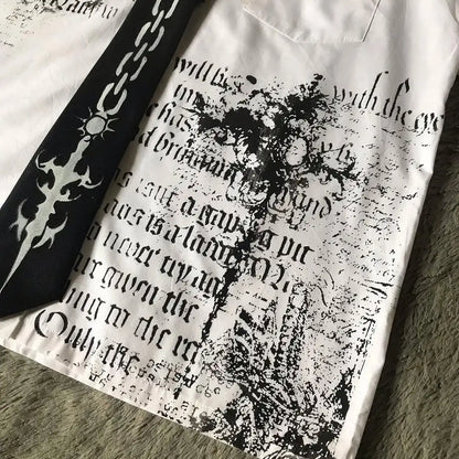 Y2K Black Shirt Affliction Retro T Shirt Harajuku Men Skull Holy Writ Letter Printing Tee Fashion Gothic Short Sleeves Tops.