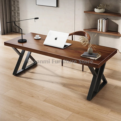 Minimalistischer langer Massivholztisch für das Heimbüro, große Arbeit, Gaming, Arbeitszimmer, Schreibtische für zwei elegante Räume, Computertisch mit Stahlbeinen