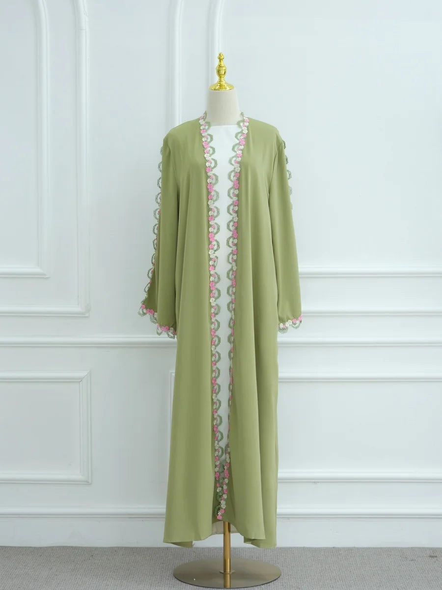 Muslim Women Dubai Abaya Embroidery floral Kimono Cardigan Dress Kaftan Ramadan Robe Femme African dresses Islam Clothing Kebaya.