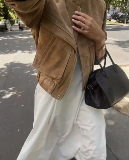 Retro-Jacke, modisch, Frühling und Herbst, lässig, lockere Tasche, langärmelig, trendig, cool, vielseitig, hochwertige Damen-Kurzjacke
