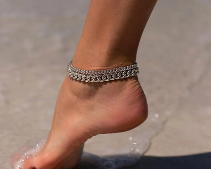 Gold Ankle Bracelets for Women K Gold Plated/Silver Anklets for Women Waterproof Minimalist Cuban Link Anklets Set Gift.