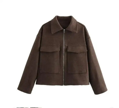 2025 frauen Elegante Feste Mantel Zipper Langarm Tasche Bomber Jacke Weibliche Casual Weiche Woolen Lose Streetwear Mäntel.