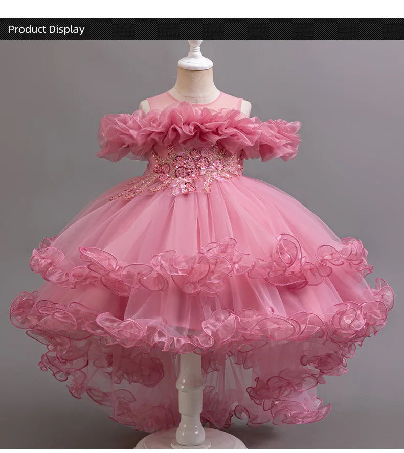 3-10 Jahre altes Mädchen Kinder schleppendes Kleid neues elegantes Mädchen Performance Puffrock Prinzessin Rock Blume Kinder Hochzeit Mädchen.