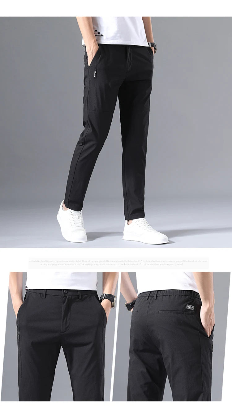 2025 Men's Casual Pants Slim Fit Stretch Classic Chino Trouser Male Stretch Elastic Korean Summer Dress Ice Light Thin Business.