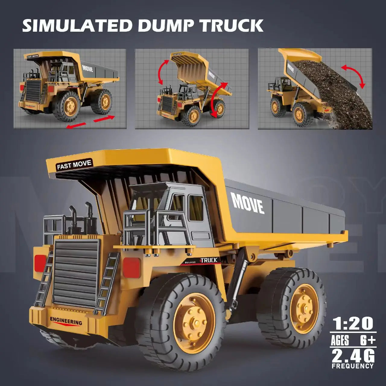 ZWN 1/16 1/20 Remote Control Excavator Dump Truck RC Model Car Toy Professional Alloy Simulation Construction Vehicle for Kids.