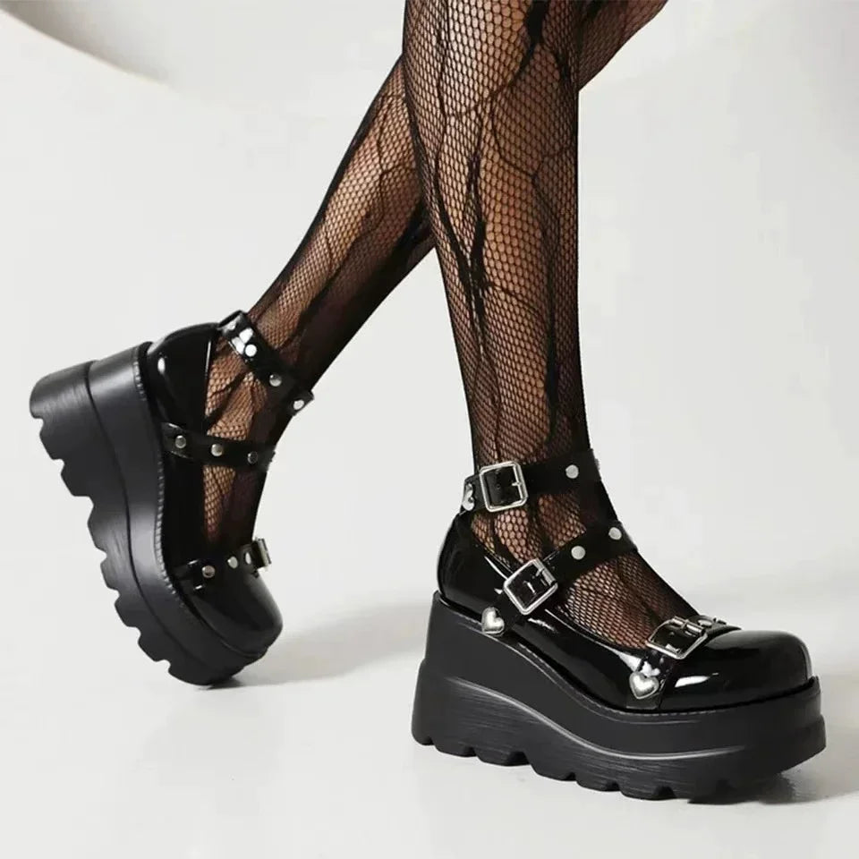 Women Pumps Mary Jane Super High Heel Platform Wedge Spring Ladies Sandals Belt Buckle Classic Sweet Punk Female Lolita Shoes.
