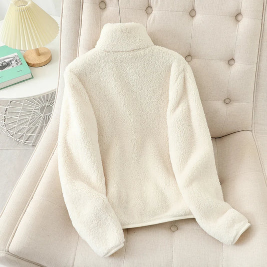 Damen-Fleecemantel, Winter, warm, verdickte Jacke, beidseitig zu tragen, doppelseitige Samt-Korallen-Fleece-Mäntel, Polar-Fleece-Jacken