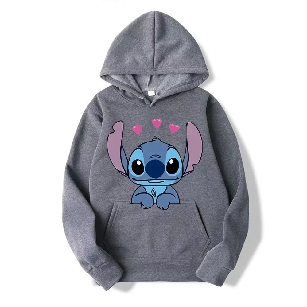 Disney Stitch Cartoon Anime Women Pullover Spring Autumn Men Oversized Hoodie 2024 Fashion Casual Couple Sweatshirt Clothes Tops.