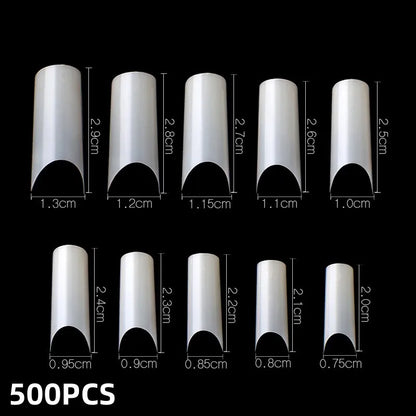 600Pcs Extra Long Hawk Curved Nail Tips Half Cover Eagle Claw Curve False Nails Extension 10 Sizes Bag Packaging for Art Salon *