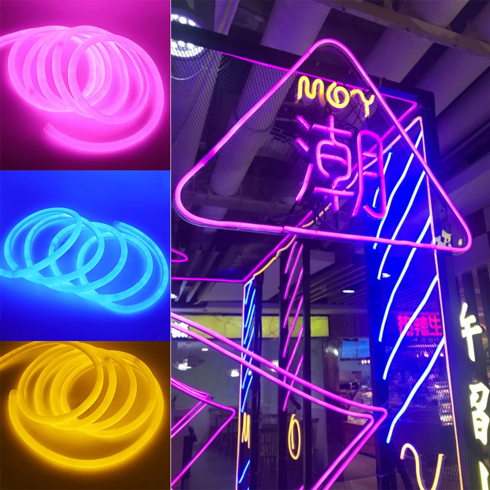 220V Neon LED Strip Light 360 Degree Round Tube Red/Green/Blue/Warm White Flexible Rope 120Leds/m Waterproof EU Plug Home Decor.