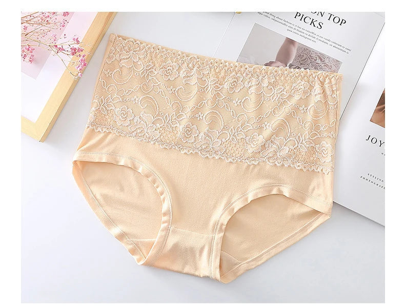 3pcs Women's Panties High Waist Underwear Large Size Fashion Girls Briefs Cow Milk Silk Breathable Lace Panty Female Lingerie.