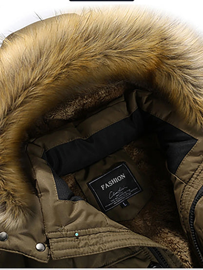 Men's Casual Trend Korean Version Of The New Raccoon Fur Collar Mouth In The Long Cold Warm Cotton Jacket Thickening.