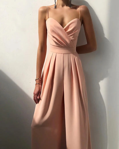 Sleeveless High Waist Jumpsuit Wide Leg Sling Long Pants Romper 2025 Spring Summer Casual Outfit Solid Slim V Neck Rompers.