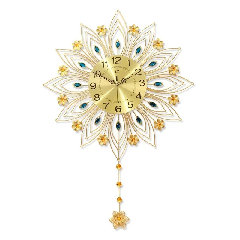 2024 heiß verkaufen Licht Luxus Eisen Kunst Atmosphäre High-End einfache Pfau Wanduhr Mode Wohnzimmer Uhr nach Hause Wandbehang