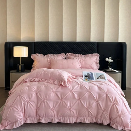 2025 new solid color princess wind-washed cotton skin-friendly cotton twist lace craftsmanship beautiful series four-piece set