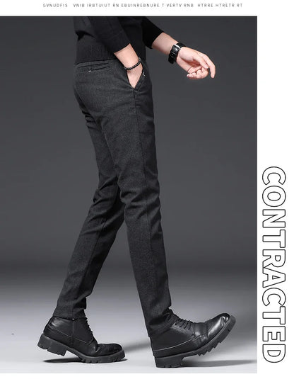 Winter Plush Trousers Men Business Fleece Pants Fashion Warm Drawstring Velvet Thick Casual Stretch Male Clothes 28-29.