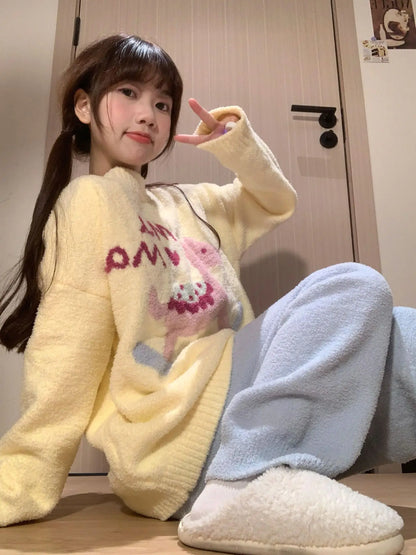 Kawaii Hello Kitty Pajamas Girl Sanrio Long-Sleeved Loungewear Sweet Young Student Girl  Warm Home Clothes Sleepwear Set