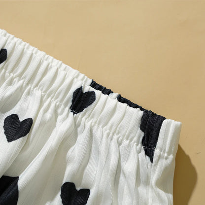 Damen-Pyjama-Set mit Herz-Print, süßes sexy Straps-Top, Shorts, lässiges Heim-Nachtwäsche-Set, bequeme Baumwoll-Loungewear