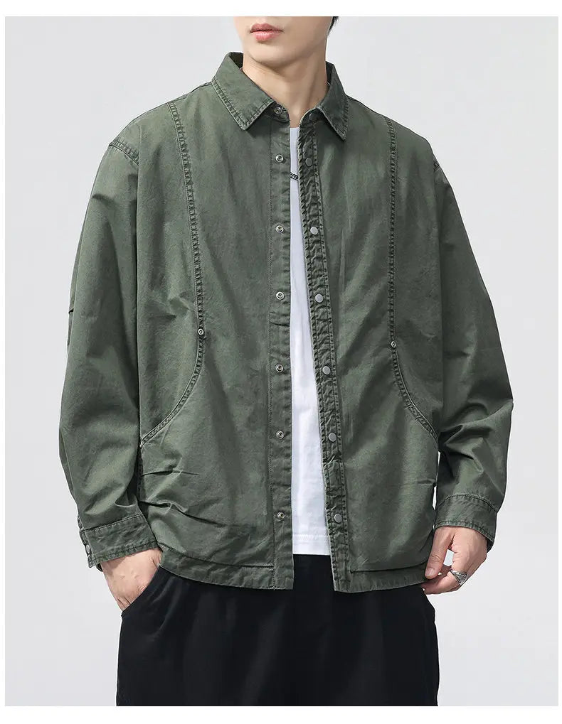 Autumn Fashion Vintage Shirt Style Jacket Men Streetwear Loose Casual Plus Size Washed Cotton Cargo Jacket Man Coat Outerwear.