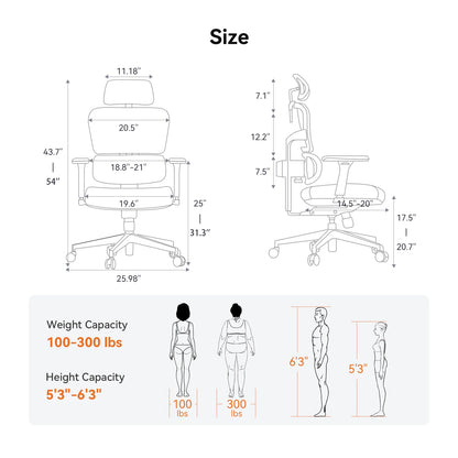 NEWTRAL NT001 Ergonomischer Bürostuhl mit adaptiver Lordosenstütze, Armlehne und Verstellbare Kopfstütze, Schreibtischstuhl aus Mesh für Büro