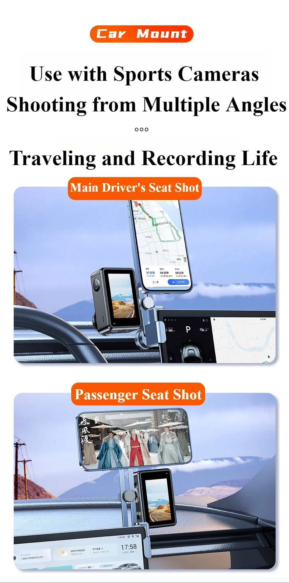 Oatsbasf Dual-position Car Screen Phone Holder Stand Metal Aluminum Adjustable for Tesla Model 3 Highland Y Car Accessories.