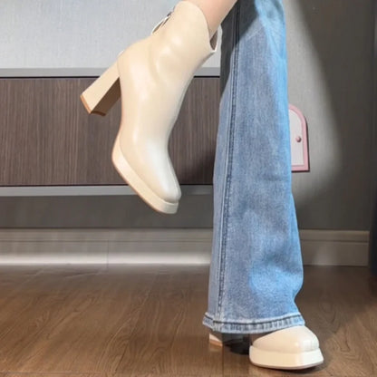 Winter Fashion Square Toe High Heel Women Ankle Boots Street Style Banquet Party Mordern Short Booties Zapatos De Muje.