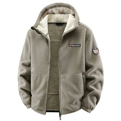 Men's Outdoor Sport Hooded Sweatshirt Jacket Warm Fleece Liner Windproof Softshell Inner Polar Fleece Coat with Zipper & Pockets.