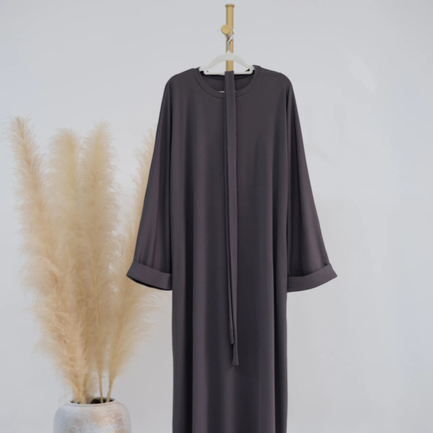 Saudi Arab Turkish Autumn Winter Knitted Dress For Women Jalabiyat Solid Comfortable Belted Casual Muslim Ramadan Robe.