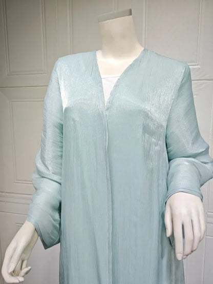 2025 Ramadan Satin muslimischen bescheidenen Kleid arabische Frauen öffnen Abaya Dubai islamische Langarm Cardigan Kleidung Truthahn schlichte Robe
