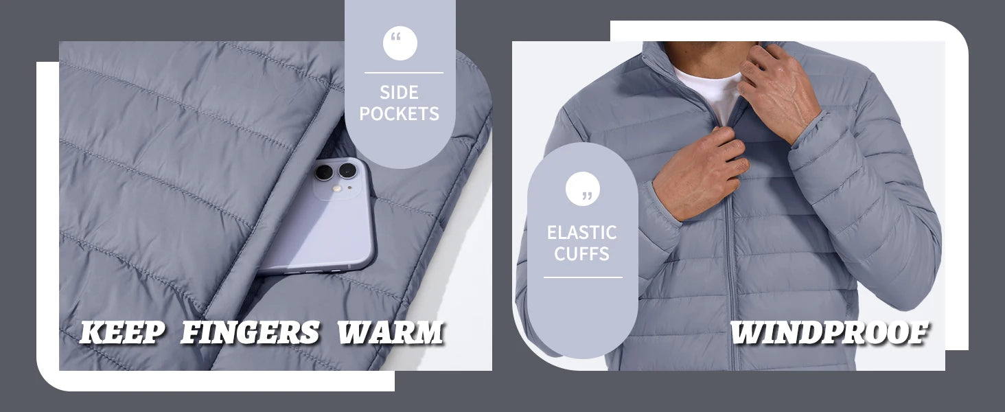 TACVASEN Stand Collar Lightweight Puffer Jackets Mens Quilted Jacket Water Resistant Ripstop Down Insulated Windbreaker Coats.