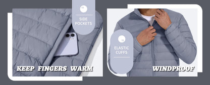 TACVASEN Stand Collar Lightweight Puffer Jackets Mens Quilted Jacket Water Resistant Ripstop Down Insulated Windbreaker Coats.