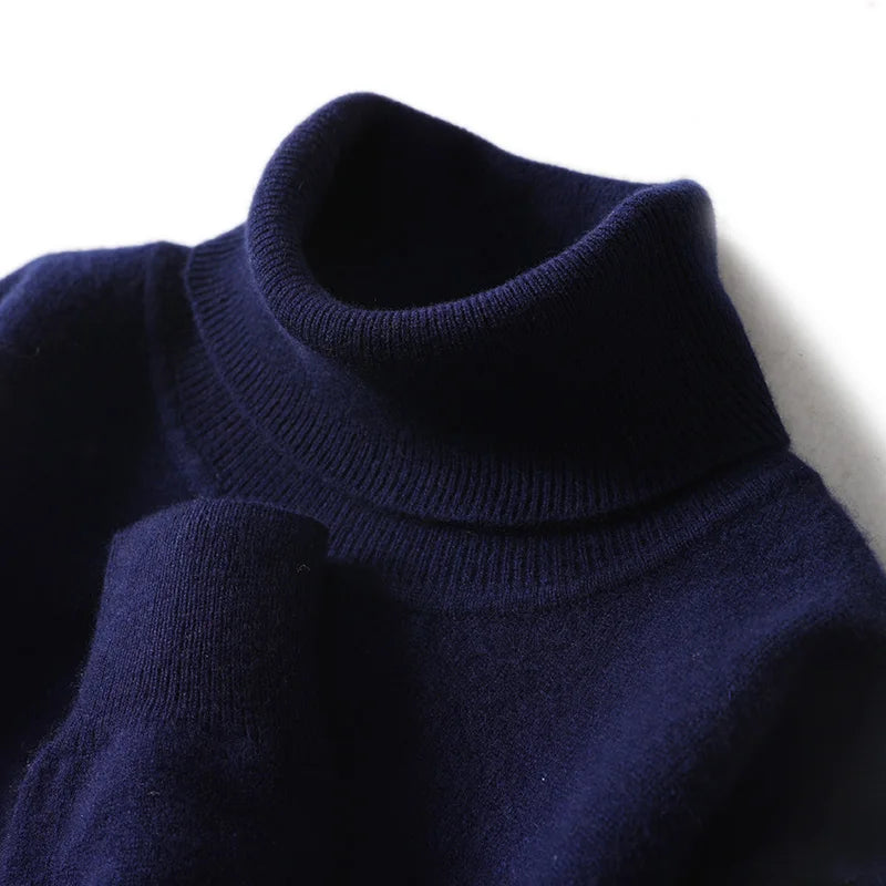 Men's Turtleneck 100% Pure Wool Sweater Men 2024 Autumn and Winter Large Size Loose Knitted Sweater Keep Warm Tops Men Jumper