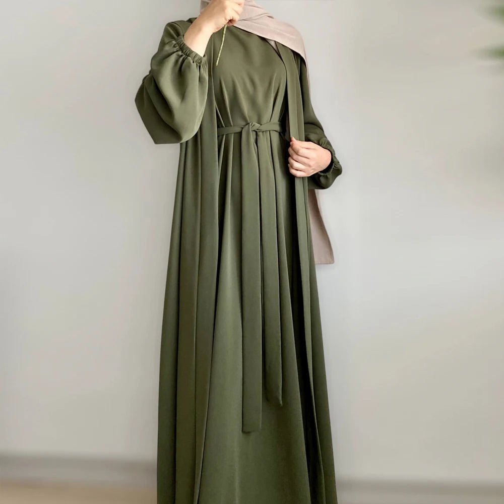 Khaki Long Sleeves Abayas Inner Dress Hijab Sets Elegant Muslim Dresses Islamic Ladies Casual Abaya Gift Party Wholesale RIMAIRE.