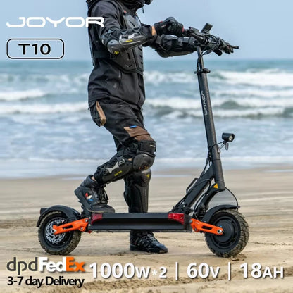 JOYOR T10 Folding Electric Scooter, Dual 1000W Motor, 10 inch Off-road Adults E-scooter with 60V 18Ah Battery.