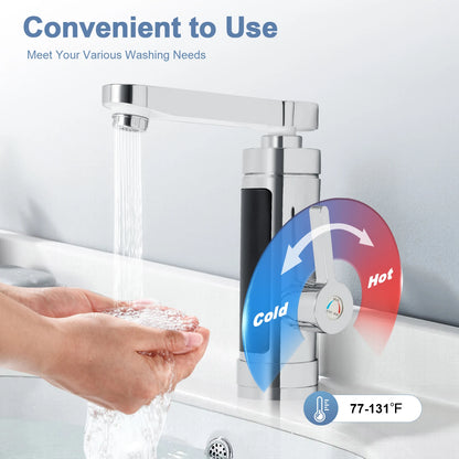 3000W Electric Instantaneous Hot Water Tap LED Stainless Steel Faucet with Digital Display Bathroom Kitchen Cold Heating Faucet