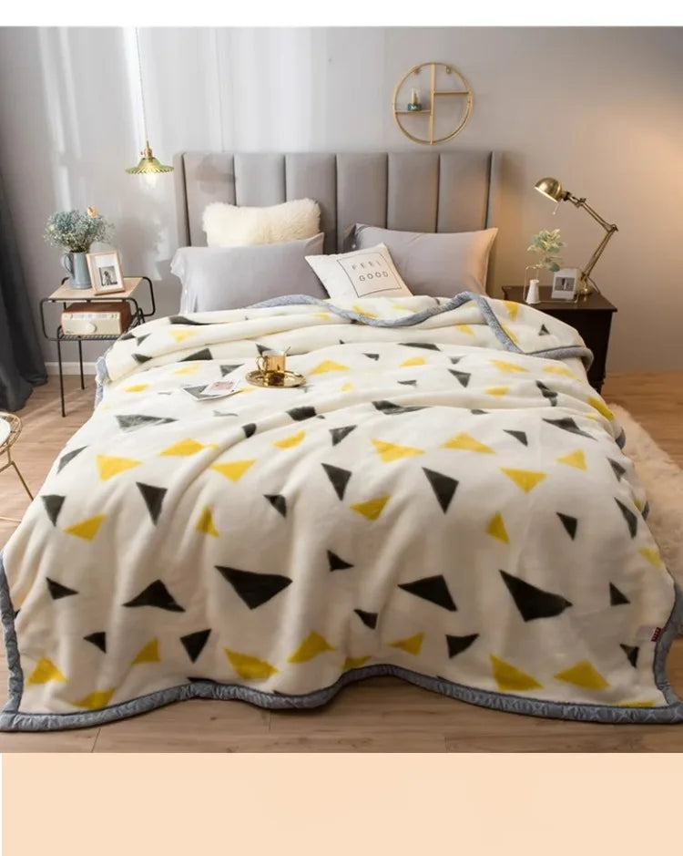 Printing Blanket Quilt Winter Keep Warm Double-deck Thickening Soft Comfortable Multiple Specifications Add Velvet Siesta Sheet.